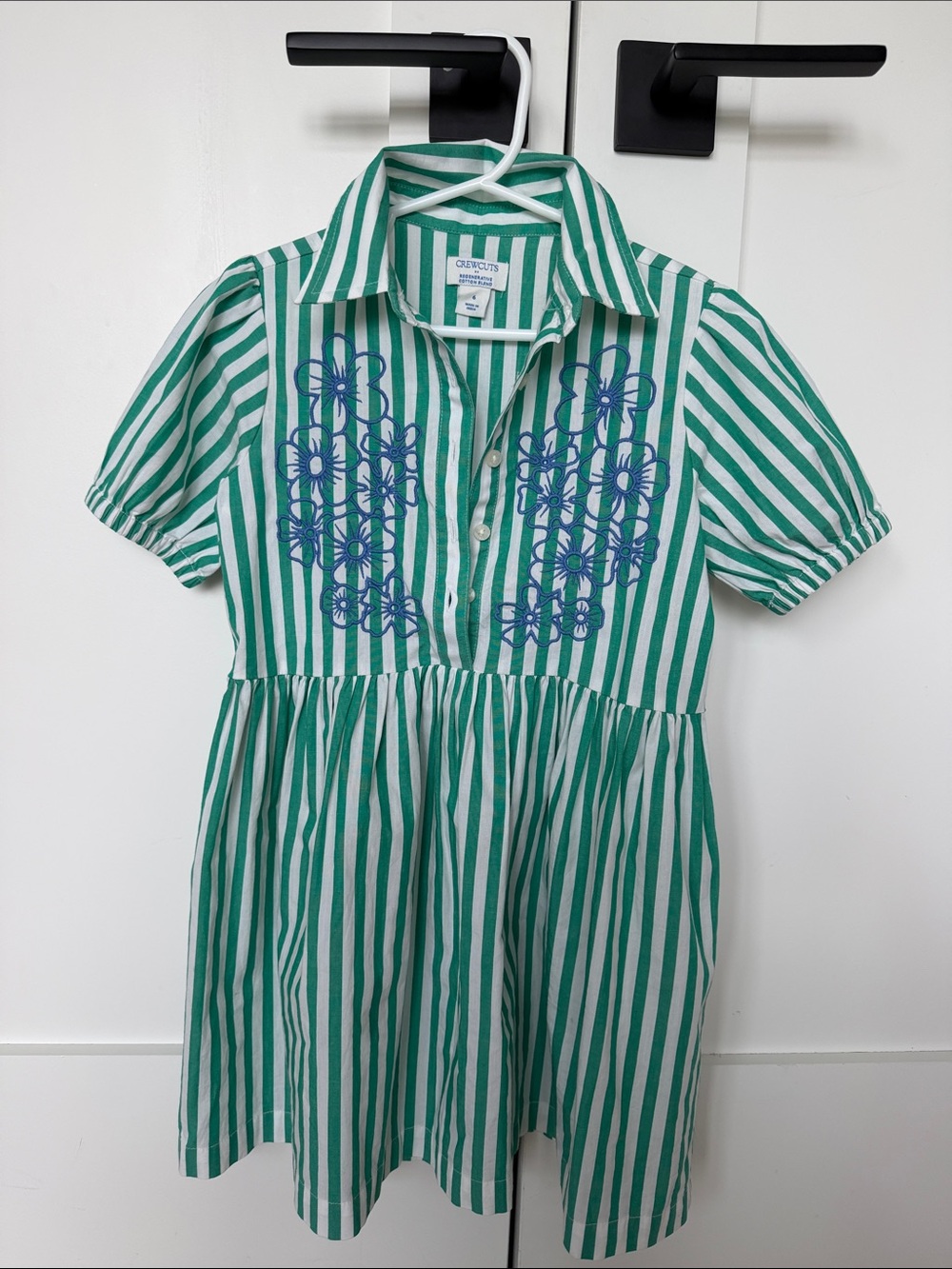 Crewcuts Girls’ Green and White Embroidered Shirt Dress  Size: 6